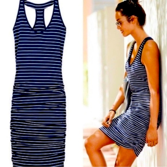 Athleta Ember Racerback Striped Ruched Tee Dress – Women’s Size S - Picture 1 of 10